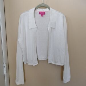 Cotton blend white cropped long sleeve collared sweater cardigan M Office Travel